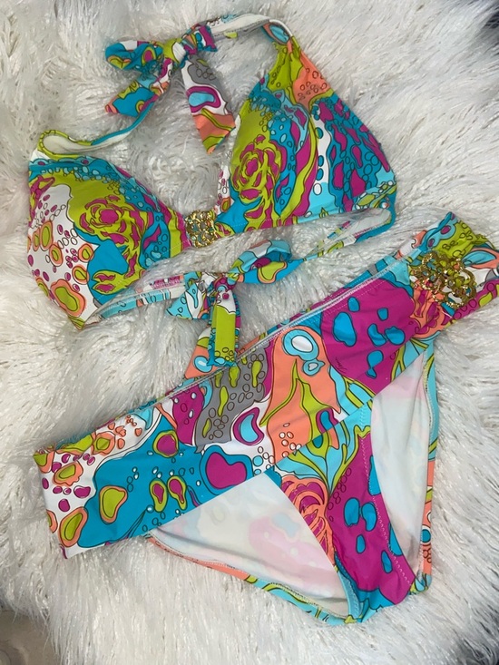 Trina Turk Other - Trina Turk Multicolor Floral Halter Bikini - Turquoise, Pink, Lime, no size tag
